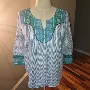 Lucky Brand Large Green and Blue Boho Cotton Top